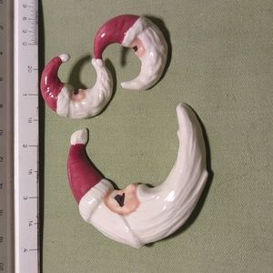 Hand painted sleeping Santa crescent moon brooch and earrings SET